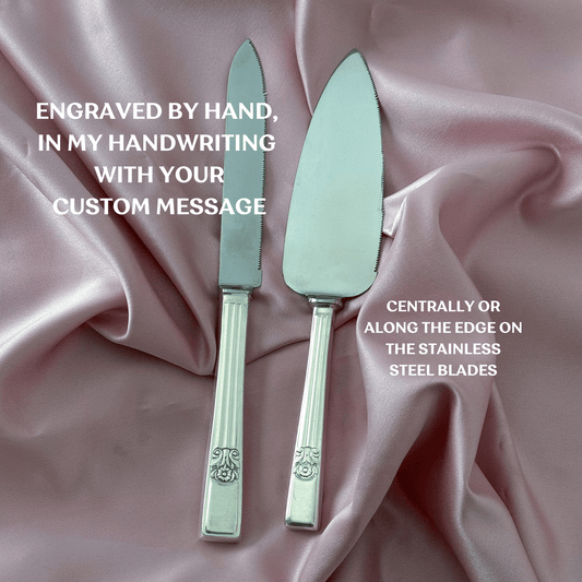 Wedding Gift Set: Personalised Vintage Cake Knife and Cake Slice | Flowers