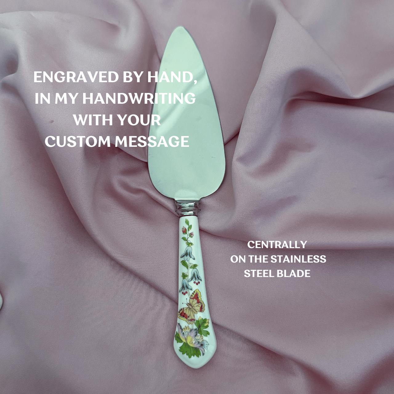Personalised Vintage Cake Slice | China Handle with Butterfly
