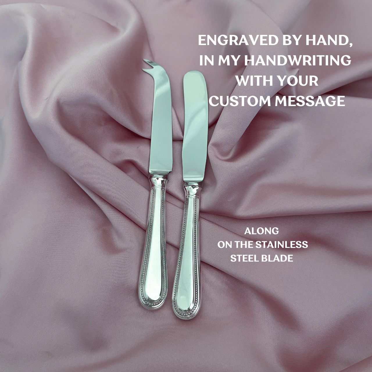 Set of 2 Personalised Cheese and Butter Knives - Beaded Handles