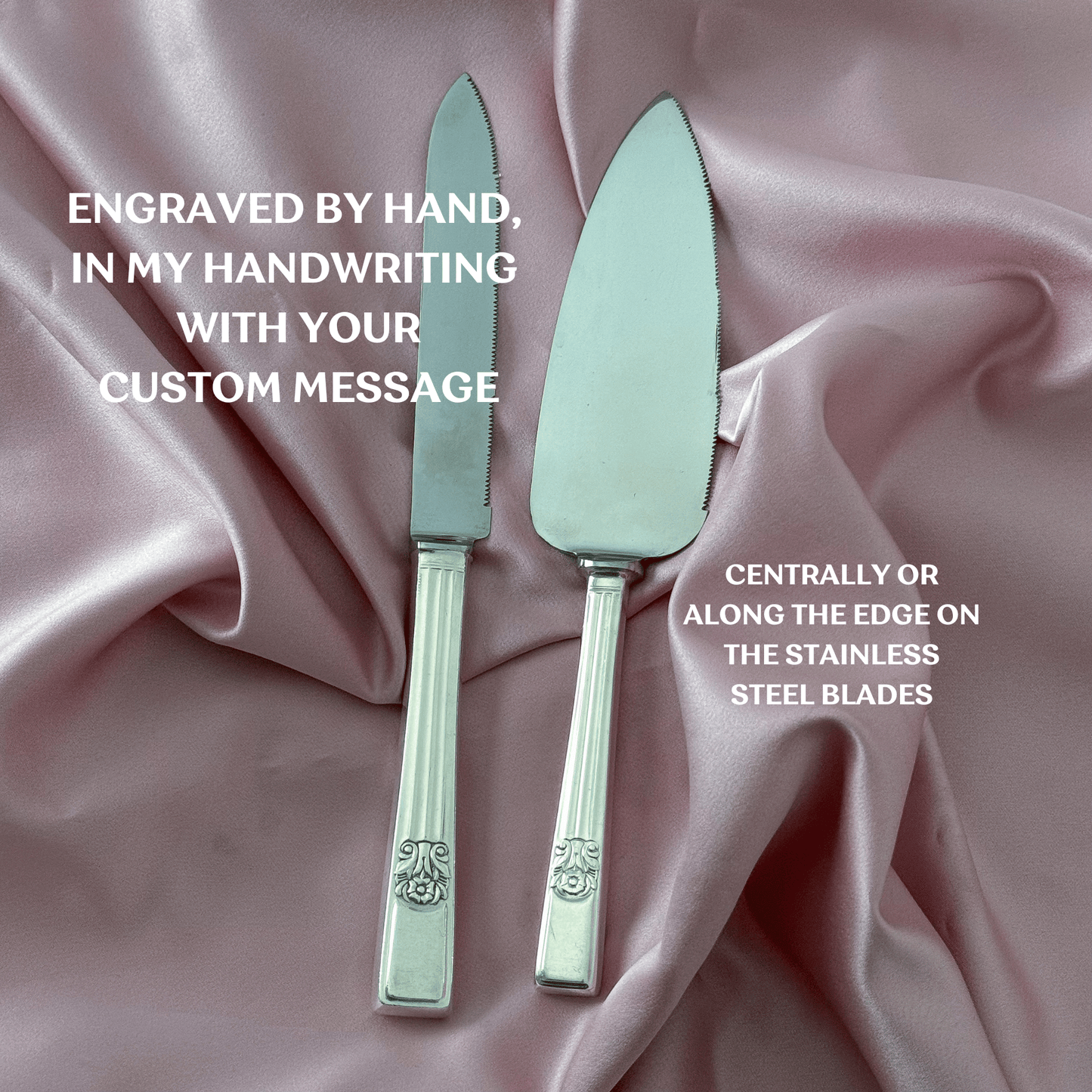 Wedding Gift Set: Personalised Vintage Cake Knife and Cake Slice | Flowers