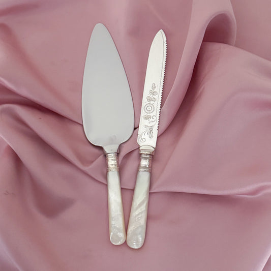 Wedding Gift Set: Personalised Mother Of Pearl Cake Knife and Cake Slice